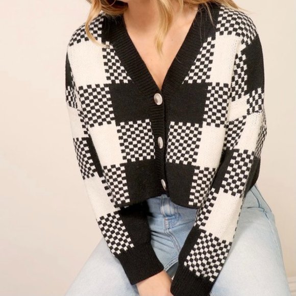 The Wild Clover Sweaters - ❌SOLD OUT❌ CHECKMATE KNIT BUTTON UP CARDIGAN